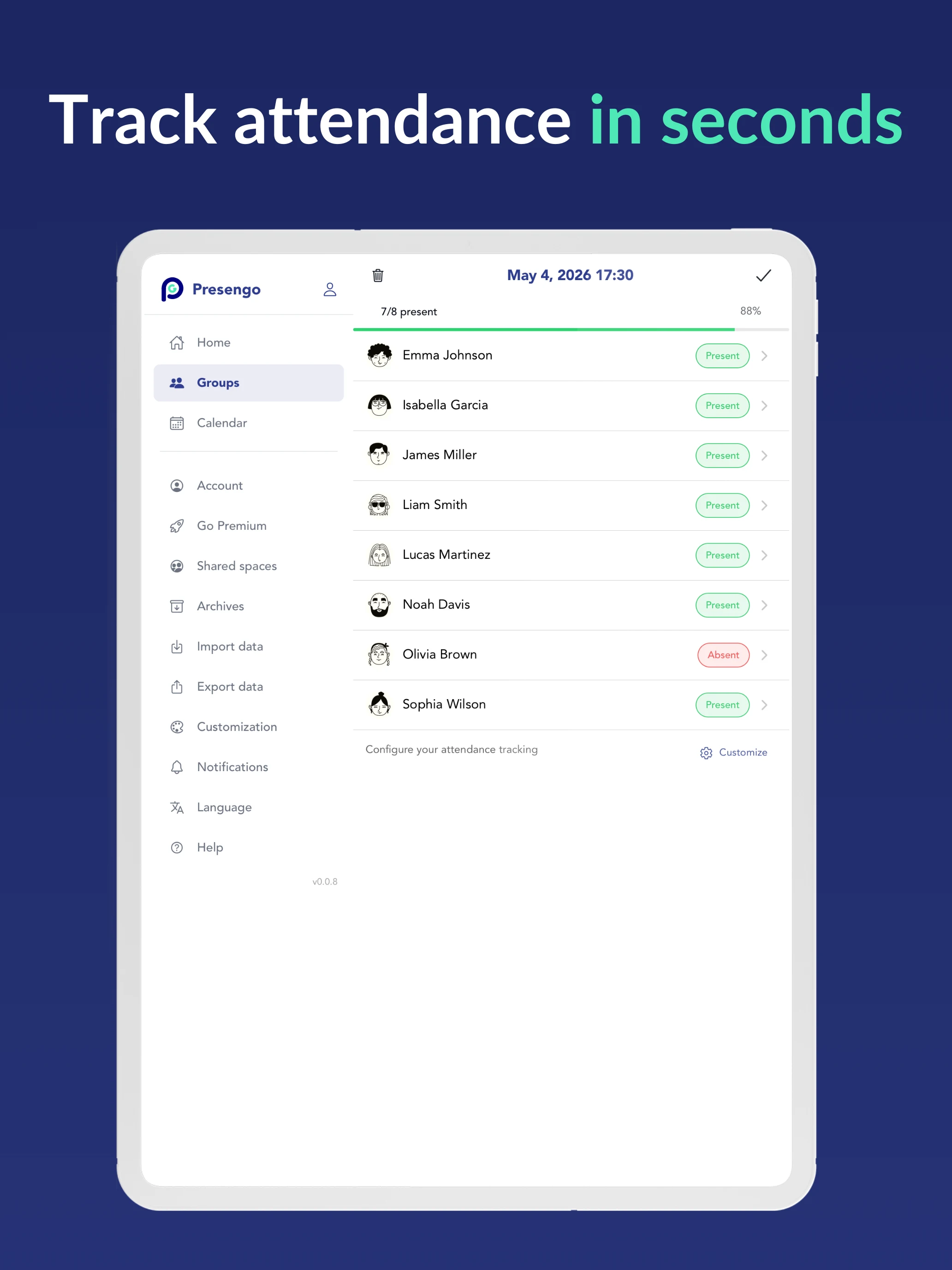 Presengo Attendance Register screenshot